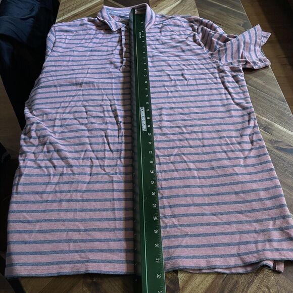 LL Bean Polo Shirt Short Sleeve Pink Blue Striped Cotton Stretch Mens XLT - Picture 5 of 6